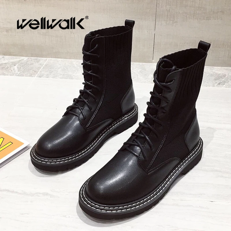 Ботинки Martens на плоской подошве женская зимняя обувь вязаные ботильоны резиновой