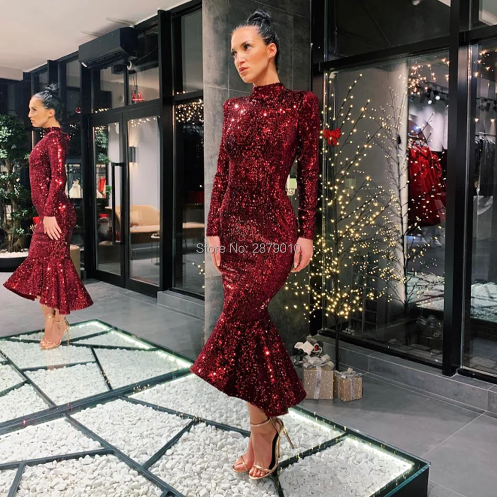 New Arrival Brilliant Burgundy High Neck Mermaid/Trumpet Evening Dress Sequined Ankle-Length Formal Dress Prom Dress Zipper
New Arrival Brilliant Burgundy High Neck Mermaid/Trumpet Evening Dress Sequined Ankle-Length Formal Dress Prom Dress Zipper
