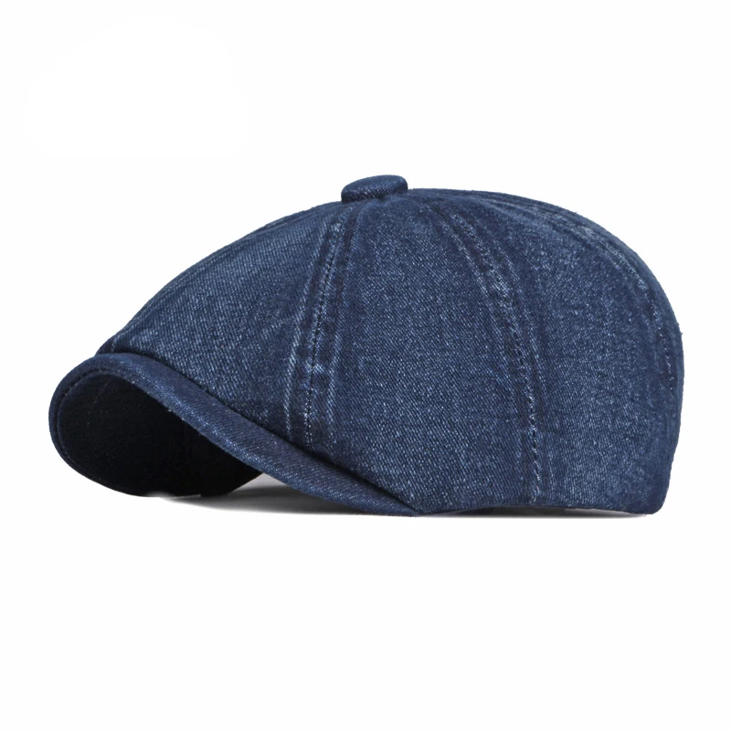 

Real Newsboy Cap Spring And Autumn New Washed Denim Newsboy Hat Women's British Solid Beret Cap Lvy Painter Elastic Men's