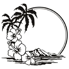 

17*15.8 cm Island Sunset Hibiscus Palm Trees Die Cut Vinyl Decal Creativity Classic Attractive car stickers and decals