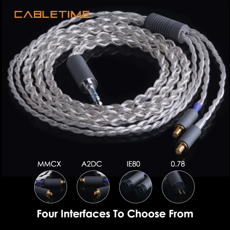 Hifi наушники CABLETIME обновленный кабель 3 5 мм до MMCX с посеребренным покрытием 0 78 OCC