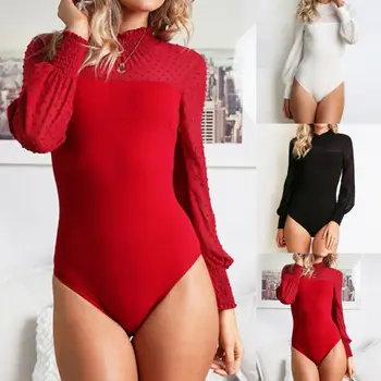 Women Sheer Mesh Bodysuit Turtle Neck Long Sleeve Dot Printed Lace Patchwork Jumpsuit Romper Leotard Top
Women Sheer Mesh Bodysuit Turtle Neck Long Sleeve Dot Printed Lace Patchwork Jumpsuit Romper Leotard Top