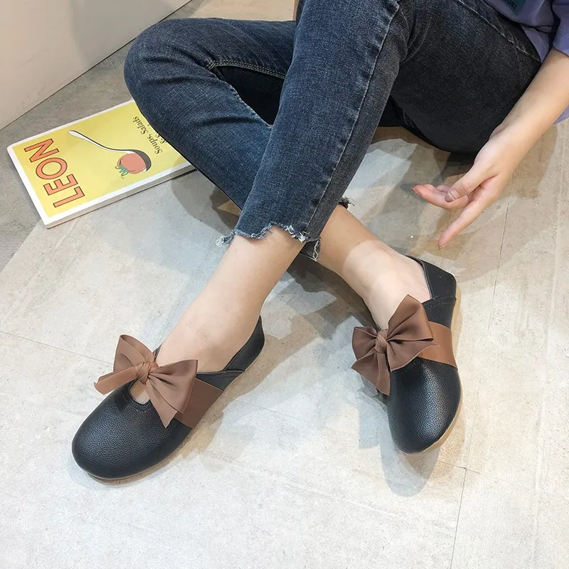 

New Nice Slip On Bow Knot Casual Shoes Woman Flats Soft Sole Oxfords Women Shoes Female Leather Ladies Shoes Sapato Feminino