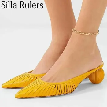 New Style ball Heels Girl's Summer Slippers Pointed Toe Genuine Leather Woman Mules Runway Cut Out Summer Shoes Woman 2020
New Style ball Heels Girl's Summer Slippers Pointed Toe Genuine Leather Woman Mules Runway Cut Out Summer Shoes Woman 2020