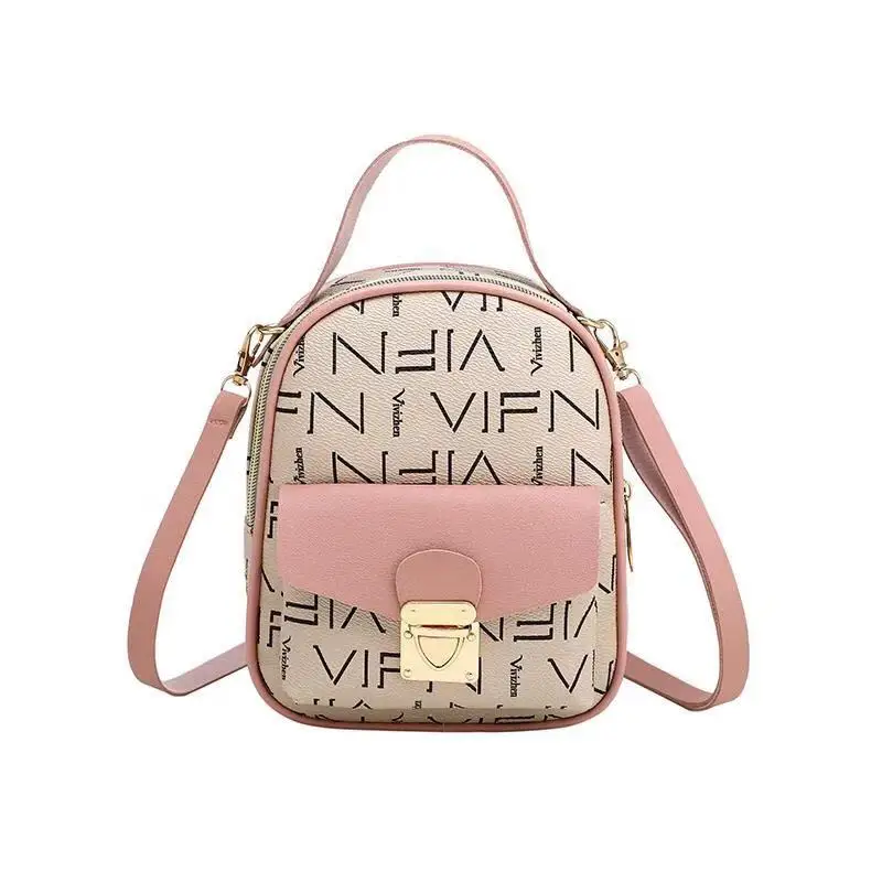 Фото Модный женский рюкзак из искусственной кожи розового цвета маленький в
