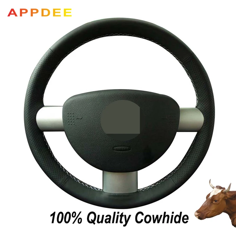 Сшитая вручную черная накладка на руль APPDEE из натуральной кожи для Volkswagen VW Beetle 2003