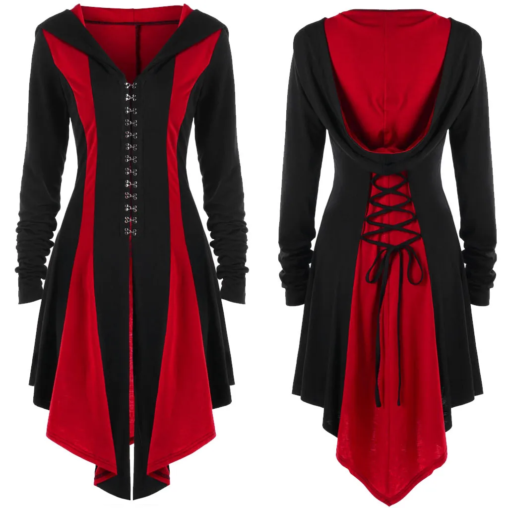 Lady Overcoat Patched Back strap Black Patchwork Gothic Jacket Women Autumn V Collar Irregular Long Jacket Cosplay Outwear
Lady Overcoat Patched Back strap Black Patchwork Gothic Jacket Women Autumn V Collar Irregular Long Jacket Cosplay Outwear