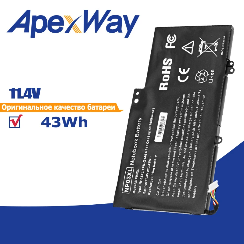 Аккумулятор для ноутбука 11,4 в, 43 Вт · ч, для HP TPN-Q147 NP03XL, TPN-Q148 760944-421, для Pavilion X360 13-A010DX
Аккумулятор для ноутбука 11,4 в, 43 Вт · ч, для HP TPN-Q147 NP03XL, TPN-Q148 760944-421, для Pavilion X360 13-A010DX
