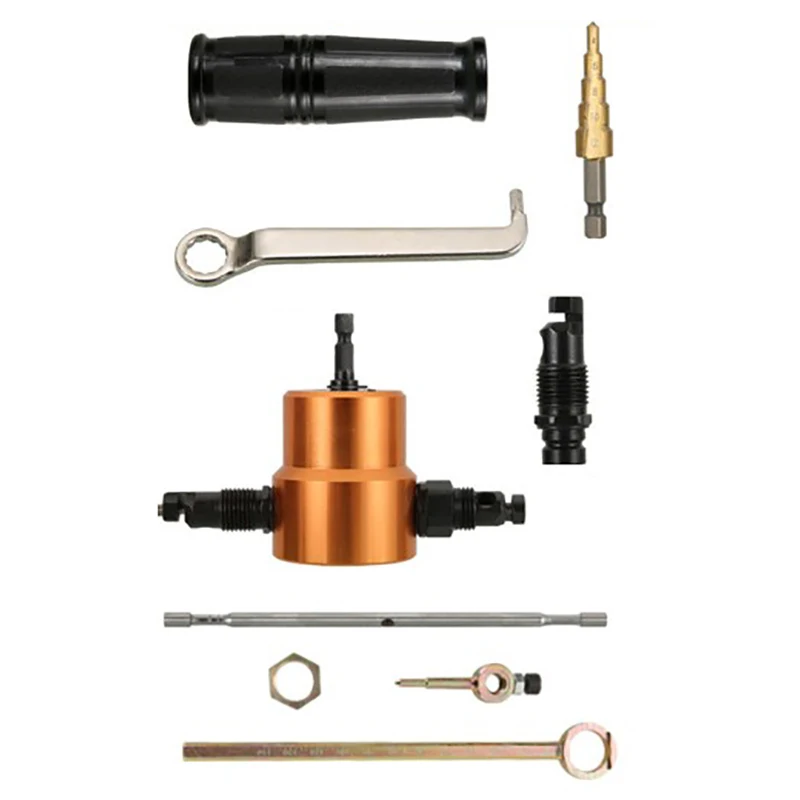 ABSF Double-Headed Sheet Metal Punch Drill Attachment Metal Cutter With Extra Punch And Die, 1 Cut-Hole Fitting And 1 Step Drill
ABSF Double-Headed Sheet Metal Punch Drill Attachment Metal Cutter With Extra Punch And Die, 1 Cut-Hole Fitting And 1 Step Drill
