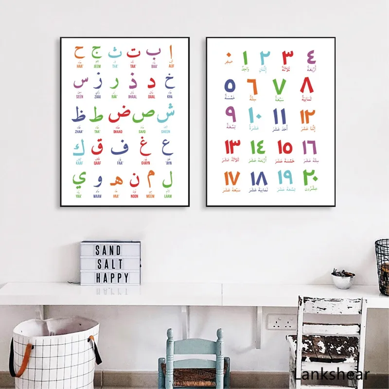 

Modular Picture Wall Art Canvas Painting Islamic Letter Numeral Nordic Style Poster Print Alphabets Nursery Kids Room Home Decor