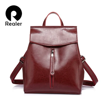 

REALER Women Backpack Youth split Leather Backpacks for Teenage Girls Female School Shoulder Bag large travel Ladie bags 2020