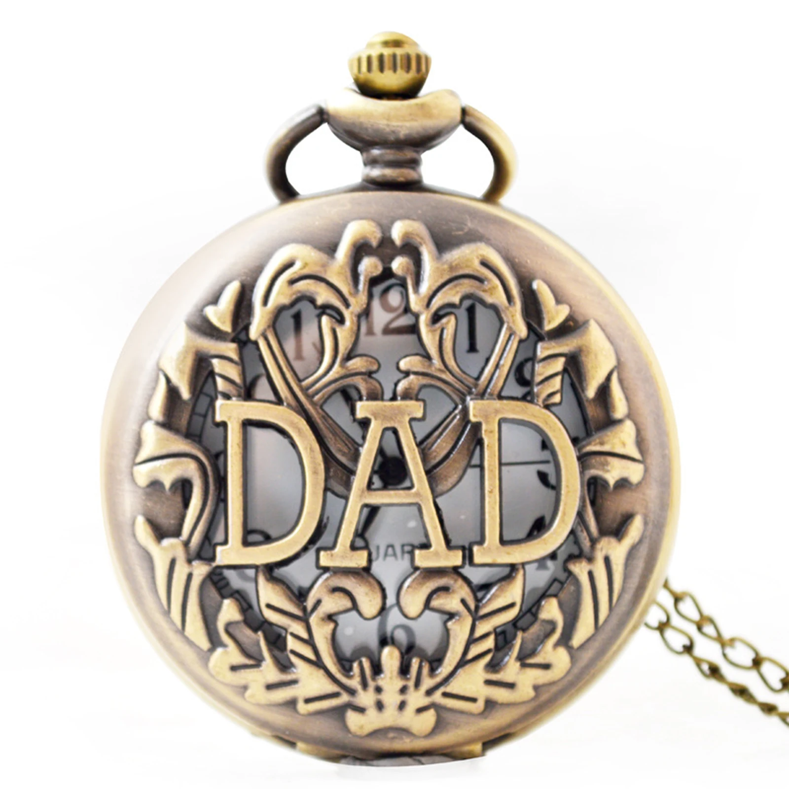 

Father's Day DAD Retro Hollow Clamshell Quartz Pocket Watch Built-in Button Battery 377 XIN-Shipping