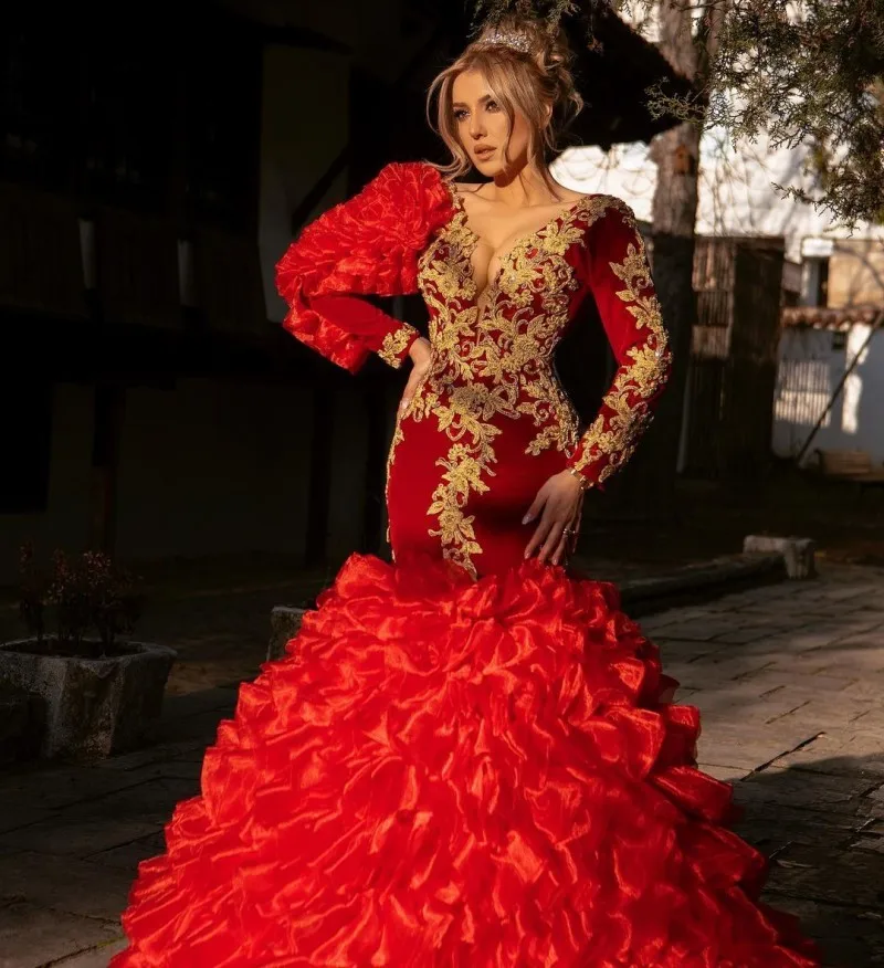 Muslim Long Sleeves Evening Dresses Mermaid Ruffles Train ÙØ³Ø§ØªÙŠÙ† السهرة Lace Appliques Red Prom Dress Plus Size Formal vestidos
Muslim Long Sleeves Evening Dresses Mermaid Ruffles Train ÙØ³Ø§ØªÙŠÙ† السهرة Lace Appliques Red Prom Dress Plus Size Formal vestidos