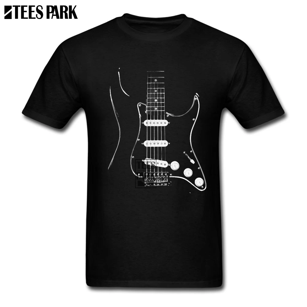 Черная гитара Страт стратокастер черная футболка мужская хлопковая рубашка с