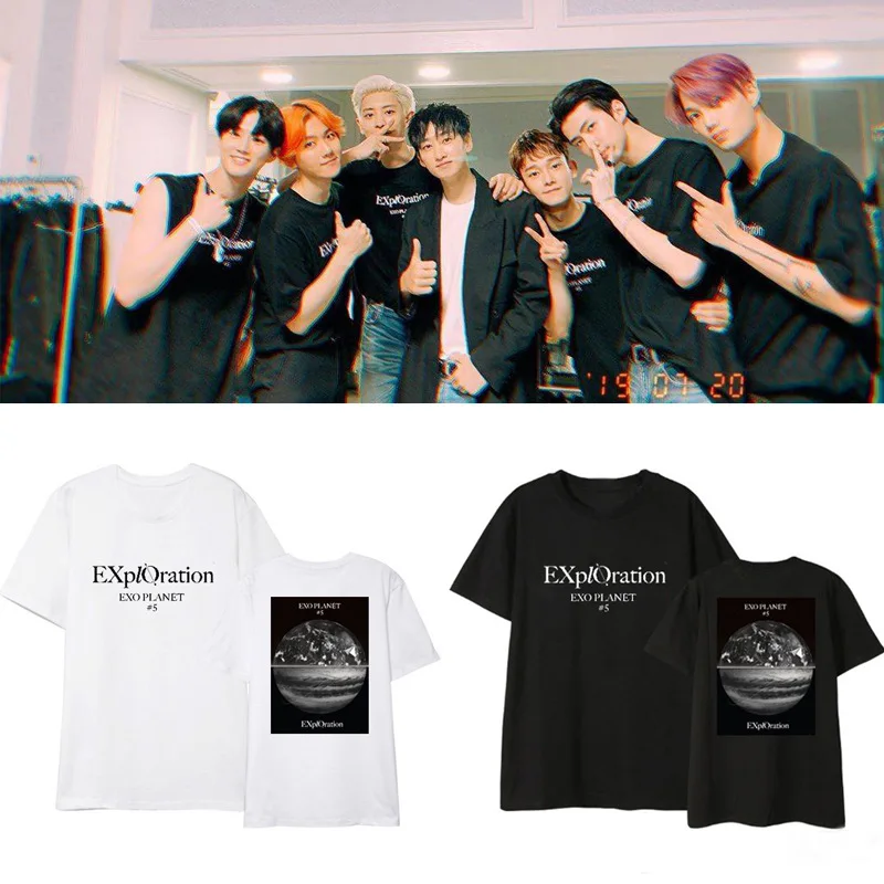 

KPOP EXO Chanyeol Sehun Baekhyun Lay Xiumin Kai The Five Tour Concert Same Aid Short Sleeve T-shirt Loose Summer Tshirt T Shirt