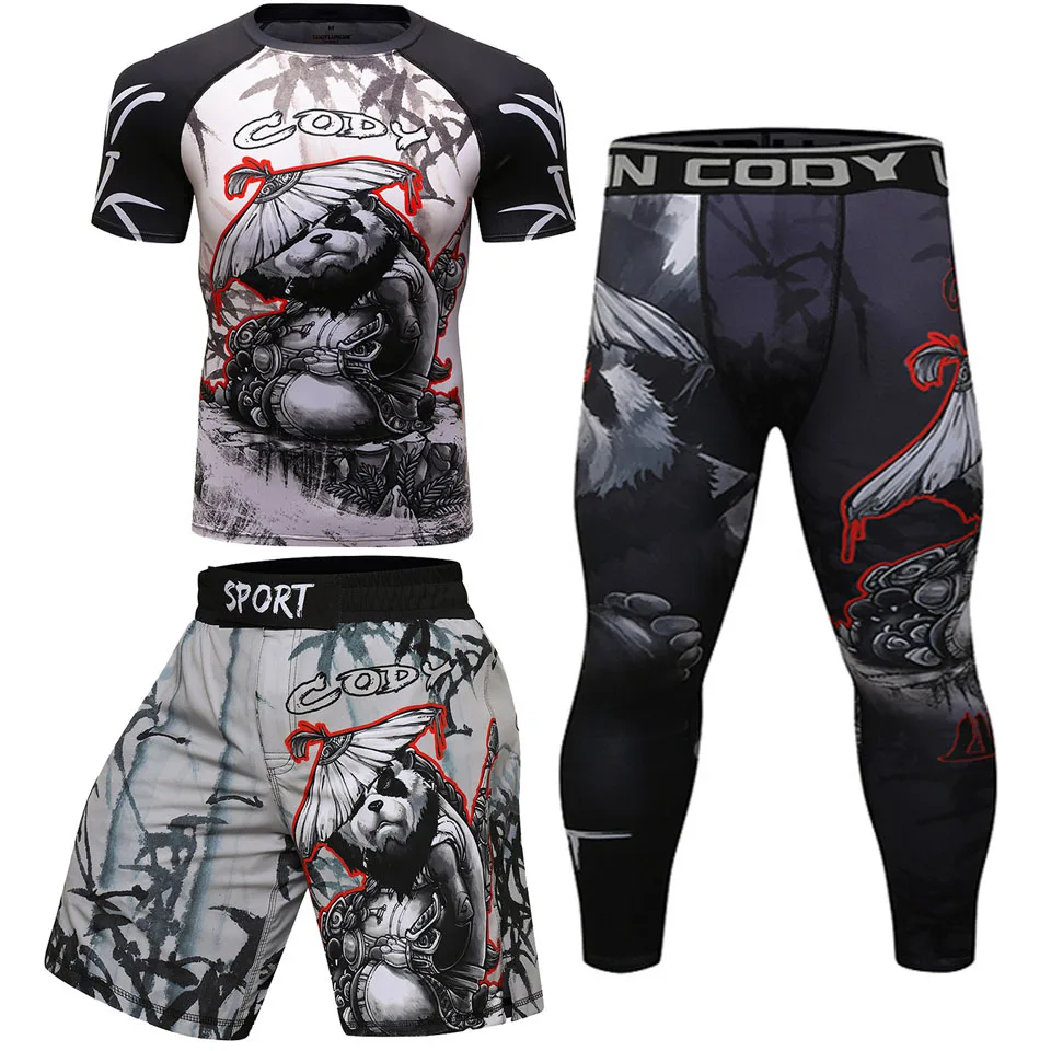 Мужская компрессионная футболка + штаны для MMA Rashguard боксерские мужские