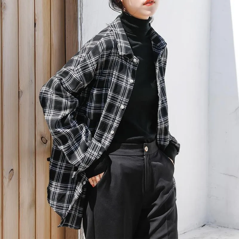 

Women Shirt Black Red Long Sleeve Plaid Vintage Shirt Casual Shirt Blouse Loose Tops Ladies Plus Size Spring Autumn Summer 2021