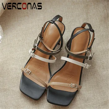 VERCONAS Thick Heel Square Toe Popular Sweet Women Genuine Leather Top Quality Summer High Heeled Sandals Lace Up Shoes Woman 
VERCONAS Thick Heel Square Toe Popular Sweet Women Genuine Leather Top Quality Summer High Heeled Sandals Lace Up Shoes Woman