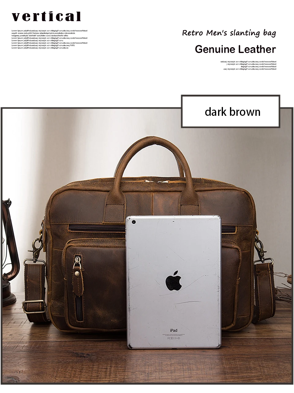 Fashion Men Thick Natural Leather Antique Design Business Travel