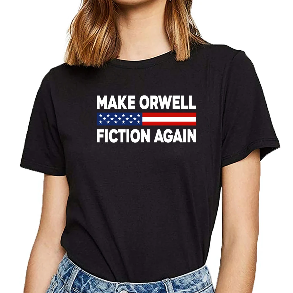 Женская хлопковая футболка с надписью make orwell fiction again | одежда