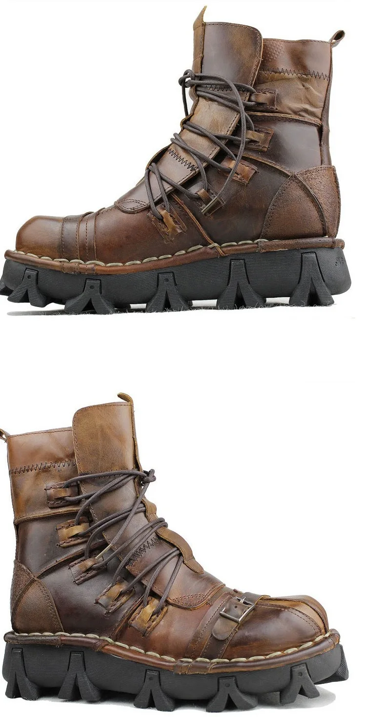 Men's Genuine Leather Skull Gothic Punk Combat Boots Motorcycle Leather Boots Men's Genuine Leather Skull Gothic Punk Combat Boots Motorcycle Leather Boots
