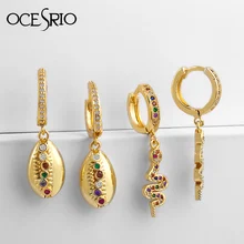 OCERIO 2019 Rainbow CZ Zircônia Brinco de Ouro Cheias de Cobra Shell ers-q37 Aretes Huggie Brinco Para A Mulher De Moda Do Punk Jóias(China)