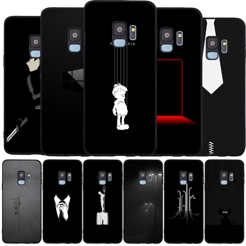 Black minimalist style picture Cover Soft Silicone TPU black Phone Case For Samsung Galaxy S6 S7 EDGE S8 S9 S10 PLUS NOTE 8 9 | Мобильные