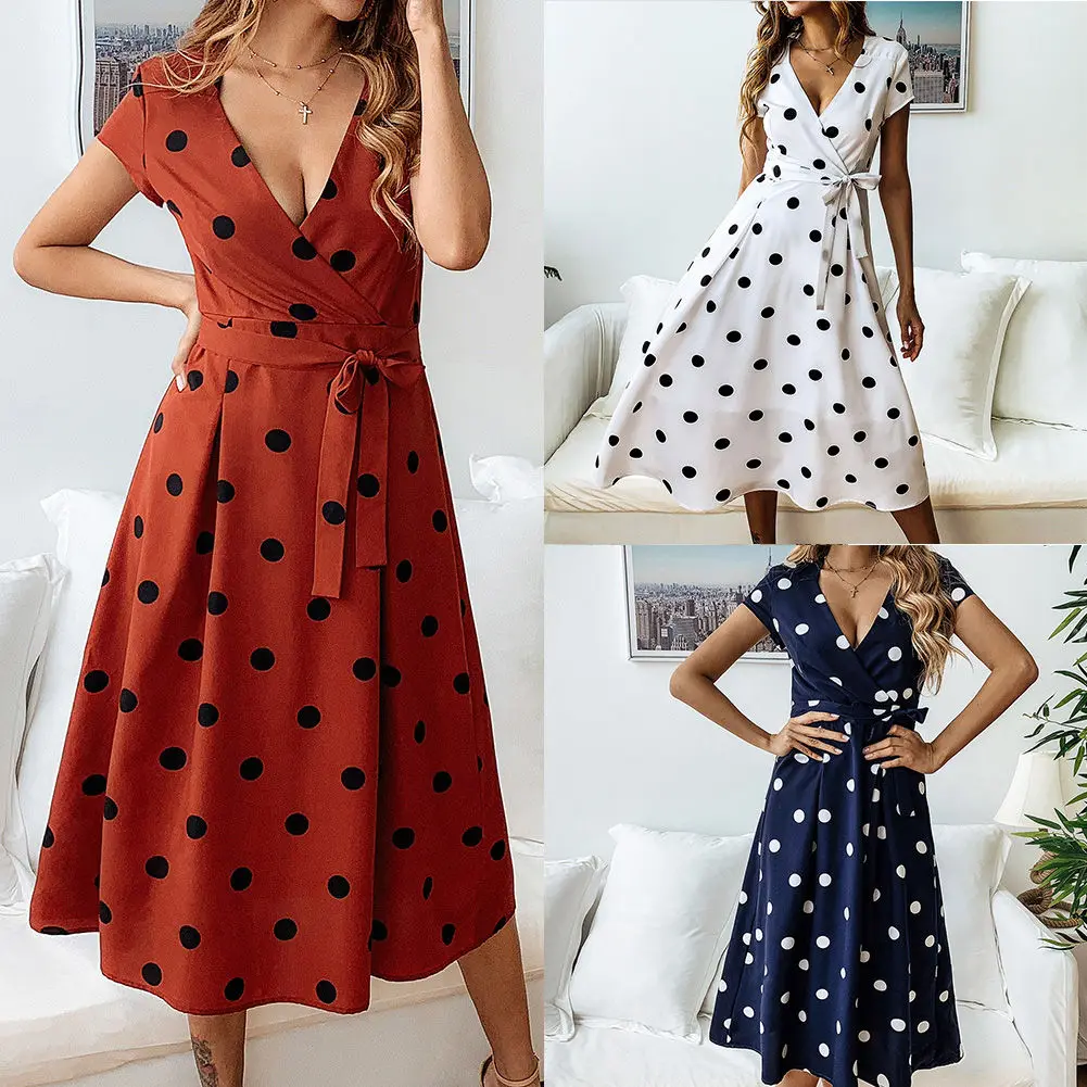 Hot Women Retro Polka Dot Deep V Neck Strappy Swing Midi Dress for Summer K2
Hot Women Retro Polka Dot Deep V Neck Strappy Swing Midi Dress for Summer K2