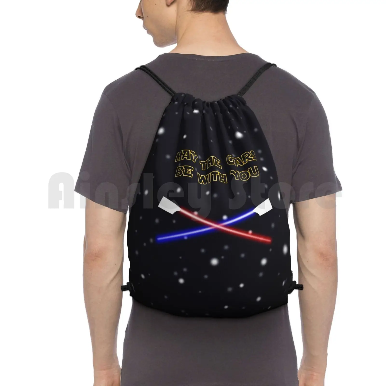 

May The Oars Be With You Rowing Pun Backpack Drawstring Bag Riding Climbing Gym Bag Rowing Crossed Oars Pun Funny Crew