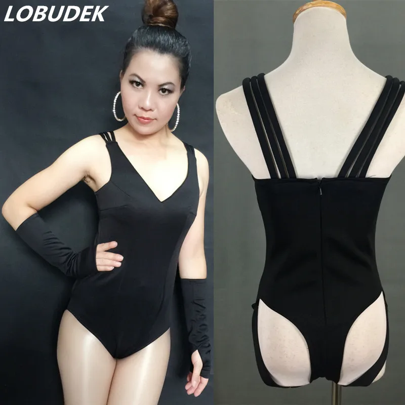 

Sexy V-neck Hollow Out Hips Sling Bodysuit Women Stage Outfit Nightclub DJ Singer Dancer Costume Pole Dance Performance Clothes