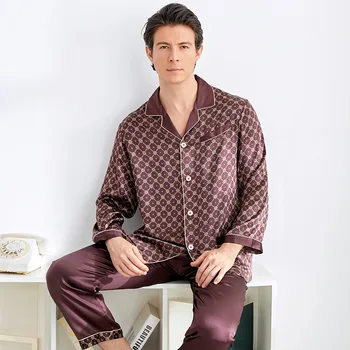 100% Silk Pajamas for Men Sexy Pajama Sets Mens Pants Sleepwear Luxury Nightwear Long Sleeve Nightgown Print Stain Leisure Suits 
100% Silk Pajamas for Men Sexy Pajama Sets Mens Pants Sleepwear Luxury Nightwear Long Sleeve Nightgown Print Stain Leisure Suits