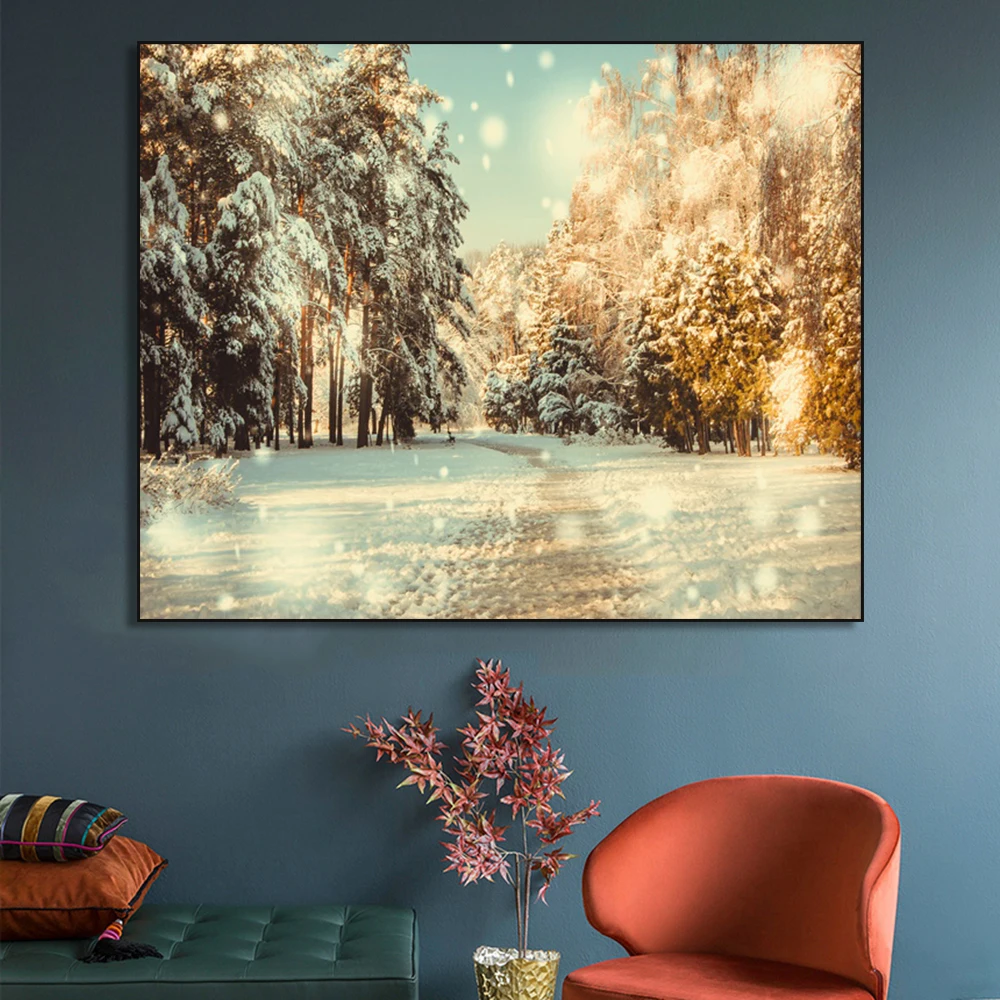 Пейзаж снежного пейзажа лесная настенная Картина на холсте скандинавский декор