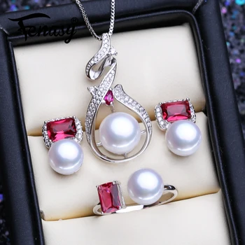FENASY 925 Sterling Silver Natural Freshwater Pearl Jewelry Sets for Women Pearl Pendant Necklace Ruby Earrings Ring Idea Gift 
FENASY 925 Sterling Silver Natural Freshwater Pearl Jewelry Sets for Women Pearl Pendant Necklace Ruby Earrings Ring Idea Gift