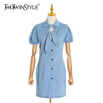 TWOTWINSTYLE Vintage Lace Up Hollow Out Dress Women Lapel Collar Short Puff Sleeve High Waist Mini Dresses Female Clothing Tide
TWOTWINSTYLE Vintage Lace Up Hollow Out Dress Women Lapel Collar Short Puff Sleeve High Waist Mini Dresses Female Clothing Tide