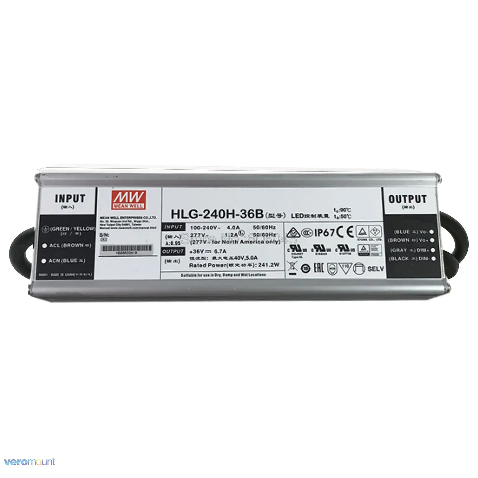 Meanwell Dimming Power Supply HLG-240H-36B Dimmable LED Driver AC Input to DC 36V 6.7A 240W IP67 Waterproof for 3pc CXB3590
Meanwell Dimming Power Supply HLG-240H-36B Dimmable LED Driver AC Input to DC 36V 6.7A 240W IP67 Waterproof for 3pc CXB3590