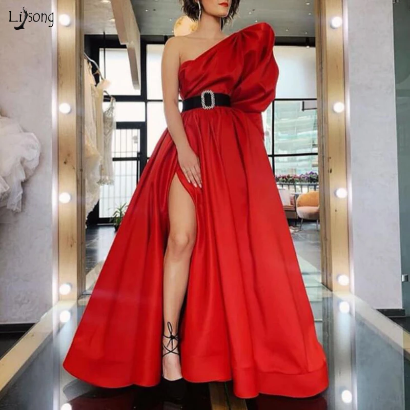 2019 Modest Red Long Prom Formal Dresses One Shoulder Front Side Slit Pleated Satin Evening Gowns Party Pageant Dresses No Belt
2019 Modest Red Long Prom Formal Dresses One Shoulder Front Side Slit Pleated Satin Evening Gowns Party Pageant Dresses No Belt