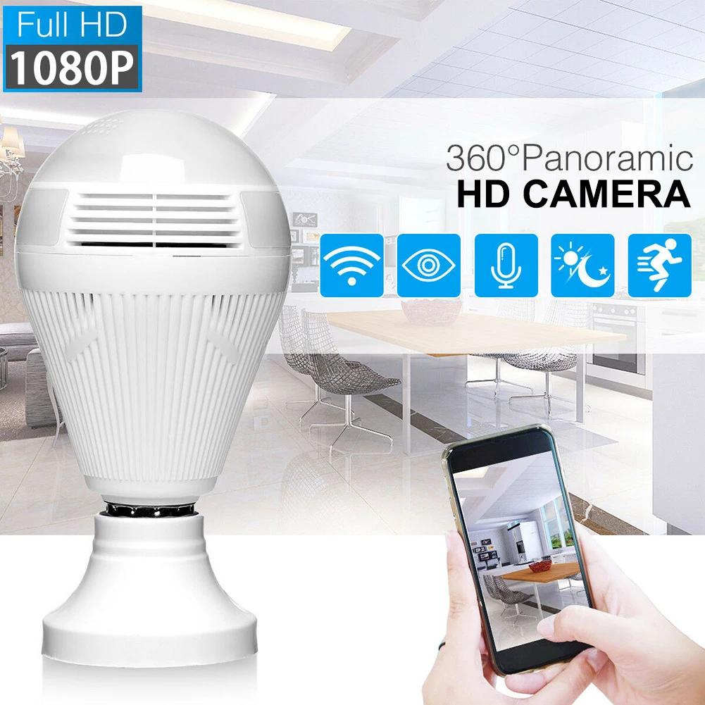 360° Mini Video Camera Real-time Recording Of Wide-angle Panoramic SPY HIdden 1080P Wireless WIF Night Vision Camera With Bulb
360° Mini Video Camera Real-time Recording Of Wide-angle Panoramic SPY HIdden 1080P Wireless WIF Night Vision Camera With Bulb