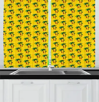Earth Yellow Redwood Tropical Kitchen Curtains Exotic Palm Trees Cartoon Design Repetitive Happy Summer Window Drapes
Earth Yellow Redwood Tropical Kitchen Curtains Exotic Palm Trees Cartoon Design Repetitive Happy Summer Window Drapes