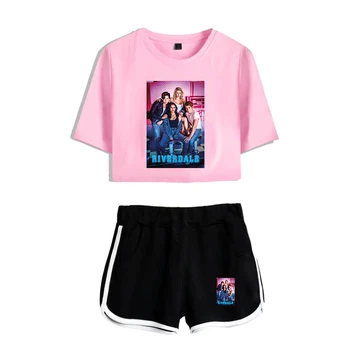 Hot sale women's two-piece sets Riverdale Short Exposed Navel pinkT shirt+ black Short Pants women's sets XS-2XL 
Hot sale women's two-piece sets Riverdale Short Exposed Navel pinkT shirt+ black Short Pants women's sets XS-2XL