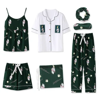 Pajama sets Cotton Pajamas for Women 7 Pieces Set Casual Sleepwear Sexy Woman Home Clothes Female Shorts Pants Nightie homewear 
Pajama sets Cotton Pajamas for Women 7 Pieces Set Casual Sleepwear Sexy Woman Home Clothes Female Shorts Pants Nightie homewear