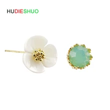 HUDIESHUO カジュアル新トレンディスウィートアクリル新鮮な植物の花のイヤリング 925 シルバーの女性のジュエリ(China)