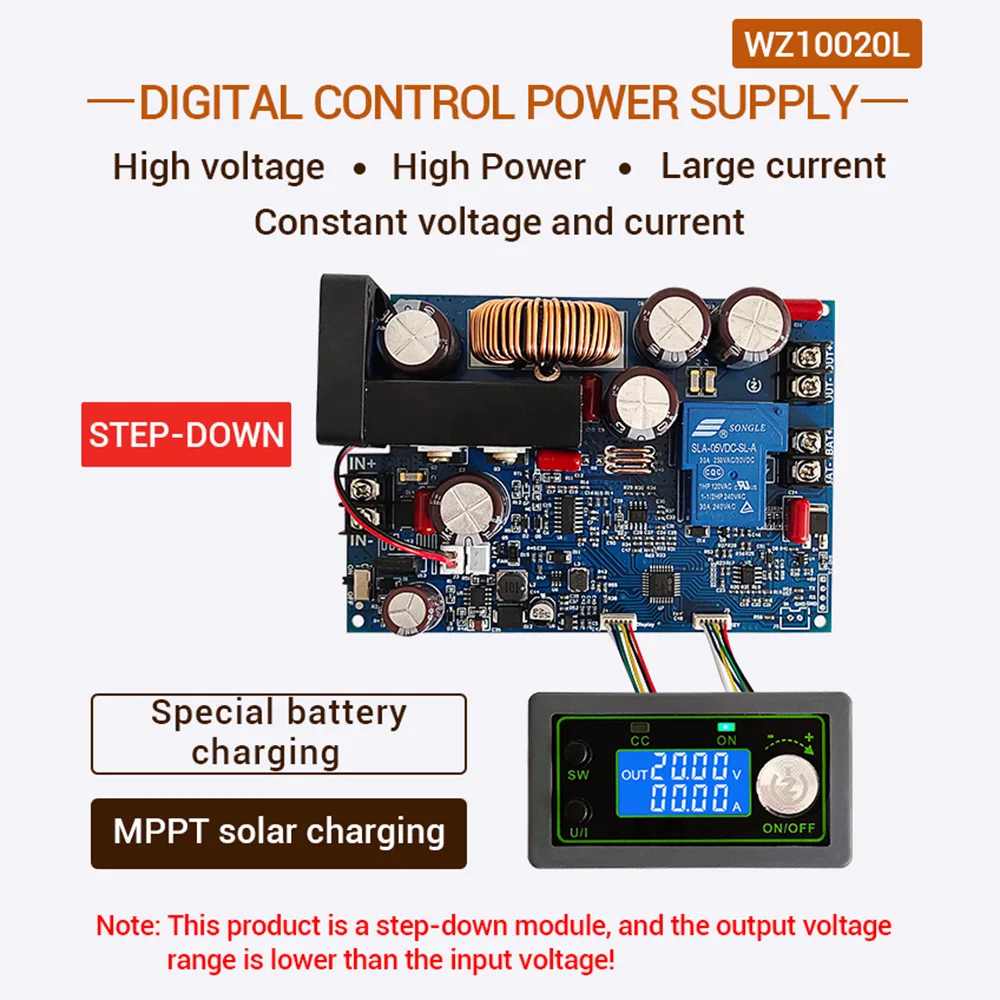WZ10020L High Voltage High Power DC Step-down Constant Voltage Constant Current MPPT Solar Battery Charging Power Supply
WZ10020L High Voltage High Power DC Step-down Constant Voltage Constant Current MPPT Solar Battery Charging Power Supply