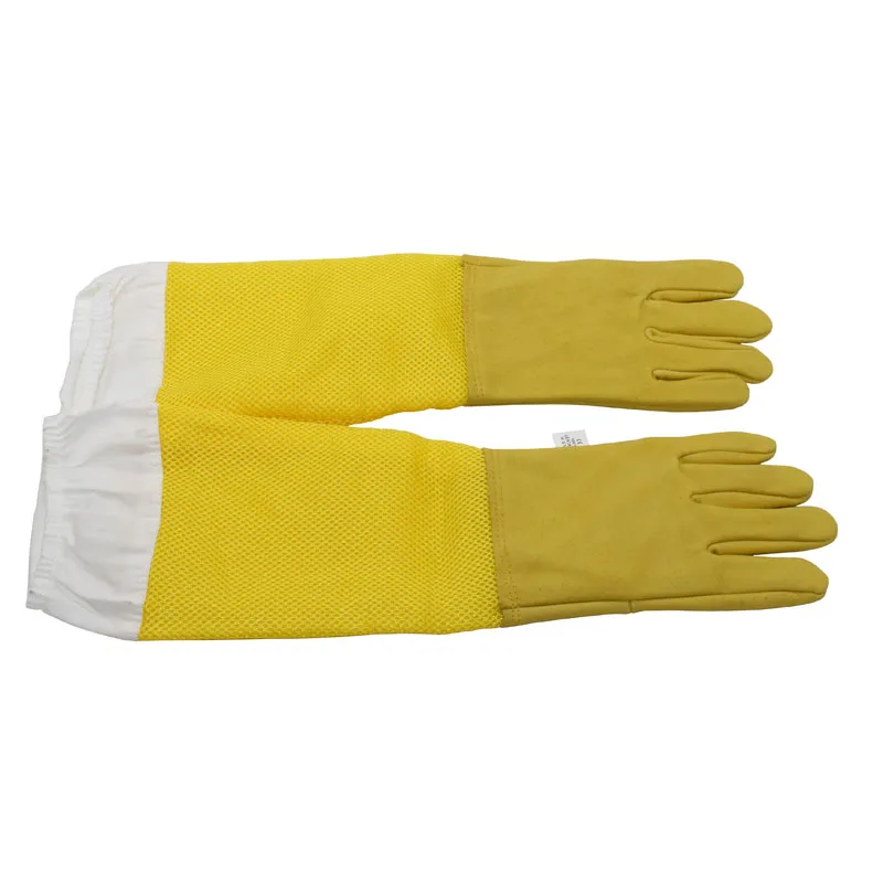 

1set Beekeeping gloves Protective Sleeves breathable yellow mesh white sheepskin and cloth for Apiculture beekeeping gloves