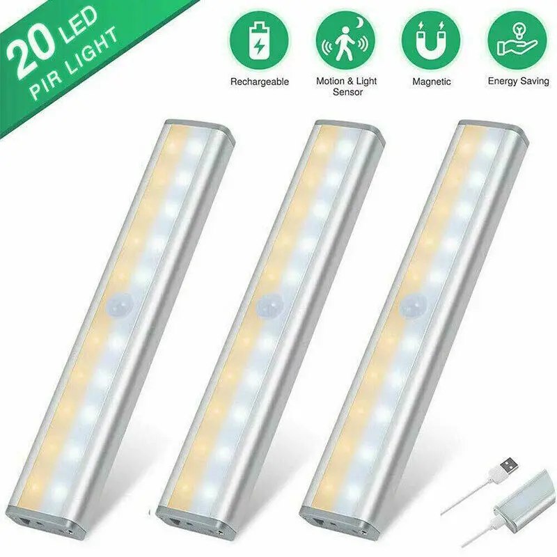 Wireless 20 LED USB Rechargeable Night Light PIR Motion Sensor Light Under Cabinet Wardrobe Closet Kitchen Sensor Light Lamp
Wireless 20 LED USB Rechargeable Night Light PIR Motion Sensor Light Under Cabinet Wardrobe Closet Kitchen Sensor Light Lamp