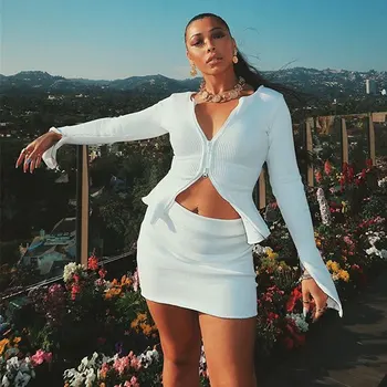 Ribbed Tops And Skirts Sets Autumn Two Pieces Sets Sexy Zipper Full Sleeve White Matching Sets Outfits 2020
Ribbed Tops And Skirts Sets Autumn Two Pieces Sets Sexy Zipper Full Sleeve White Matching Sets Outfits 2020