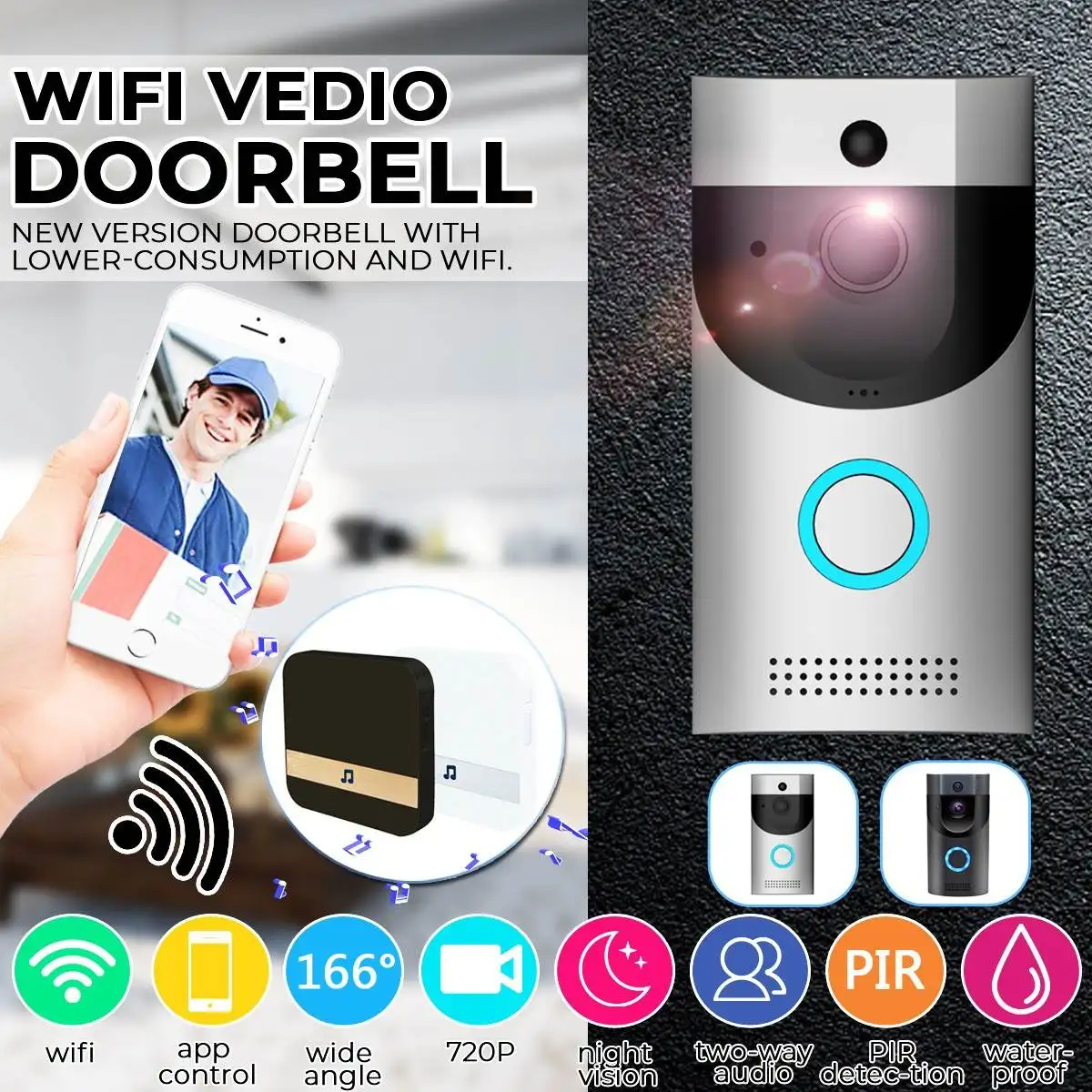 New Smart Video Wireless WiFi Door Bell Remote Control Night Vision IR Visual Camera Security System WIFI Doorbell
New Smart Video Wireless WiFi Door Bell Remote Control Night Vision IR Visual Camera Security System WIFI Doorbell