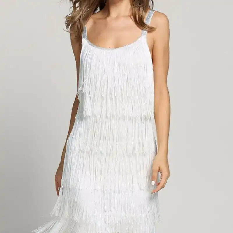 white fringe tassel dress