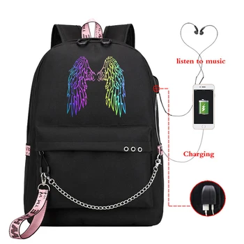 Angel Wing Print Backpack Usb Charging Black Canvas School Bag Teenager Girls Bagpack Zipper Bookbag Travel Mochila for Women
Angel Wing Print Backpack Usb Charging Black Canvas School Bag Teenager Girls Bagpack Zipper Bookbag Travel Mochila for Women