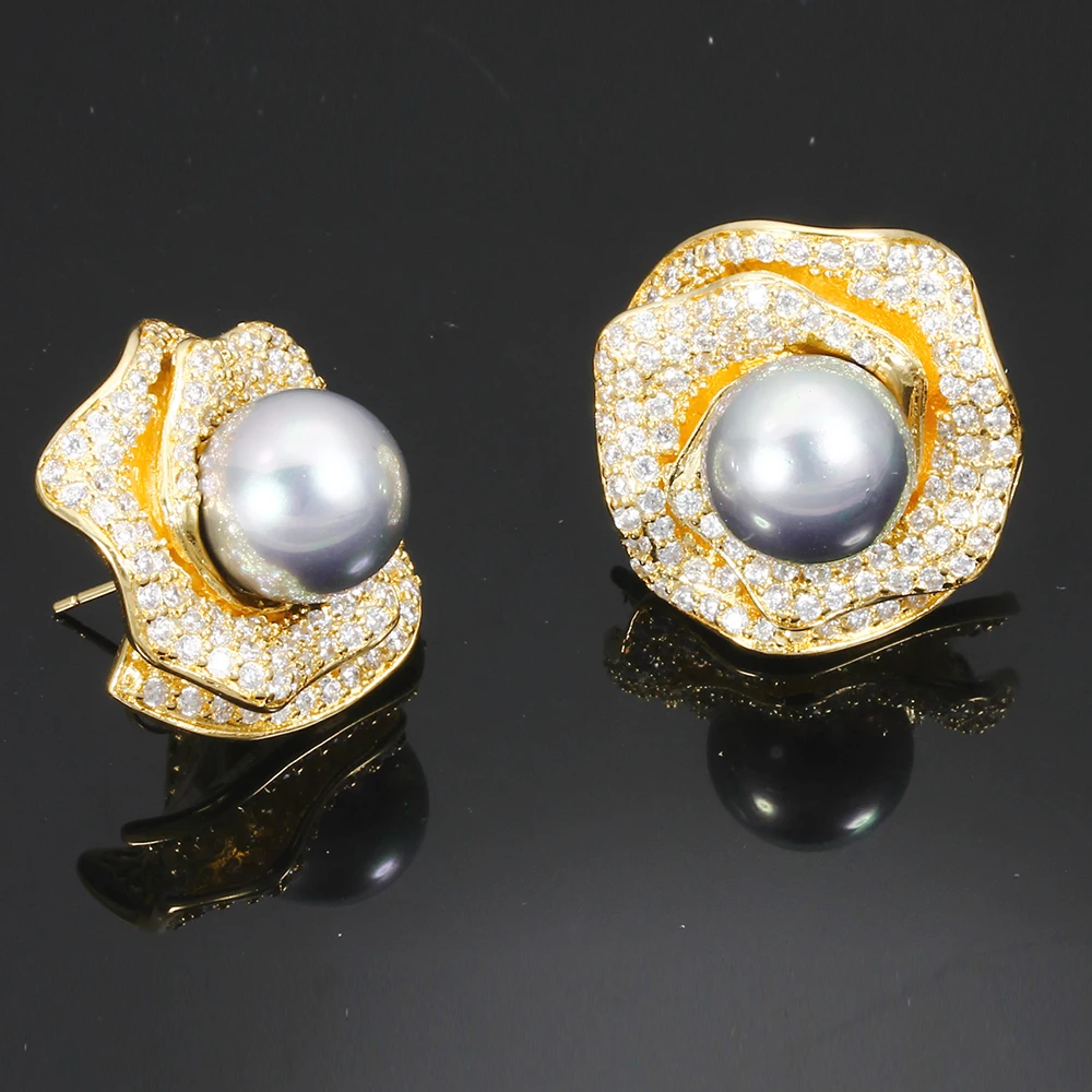 Rose flower earrings with pearl (3)