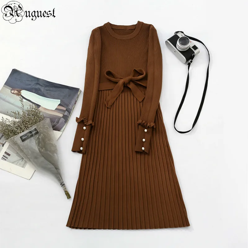 Uguest Women 2019 Knitting Dress Sashes Long Sleeve Pearls Ruffles Round Neck Pleated Office Lady Autumn Winter Slim Dresses
Uguest Women 2019 Knitting Dress Sashes Long Sleeve Pearls Ruffles Round Neck Pleated Office Lady Autumn Winter Slim Dresses